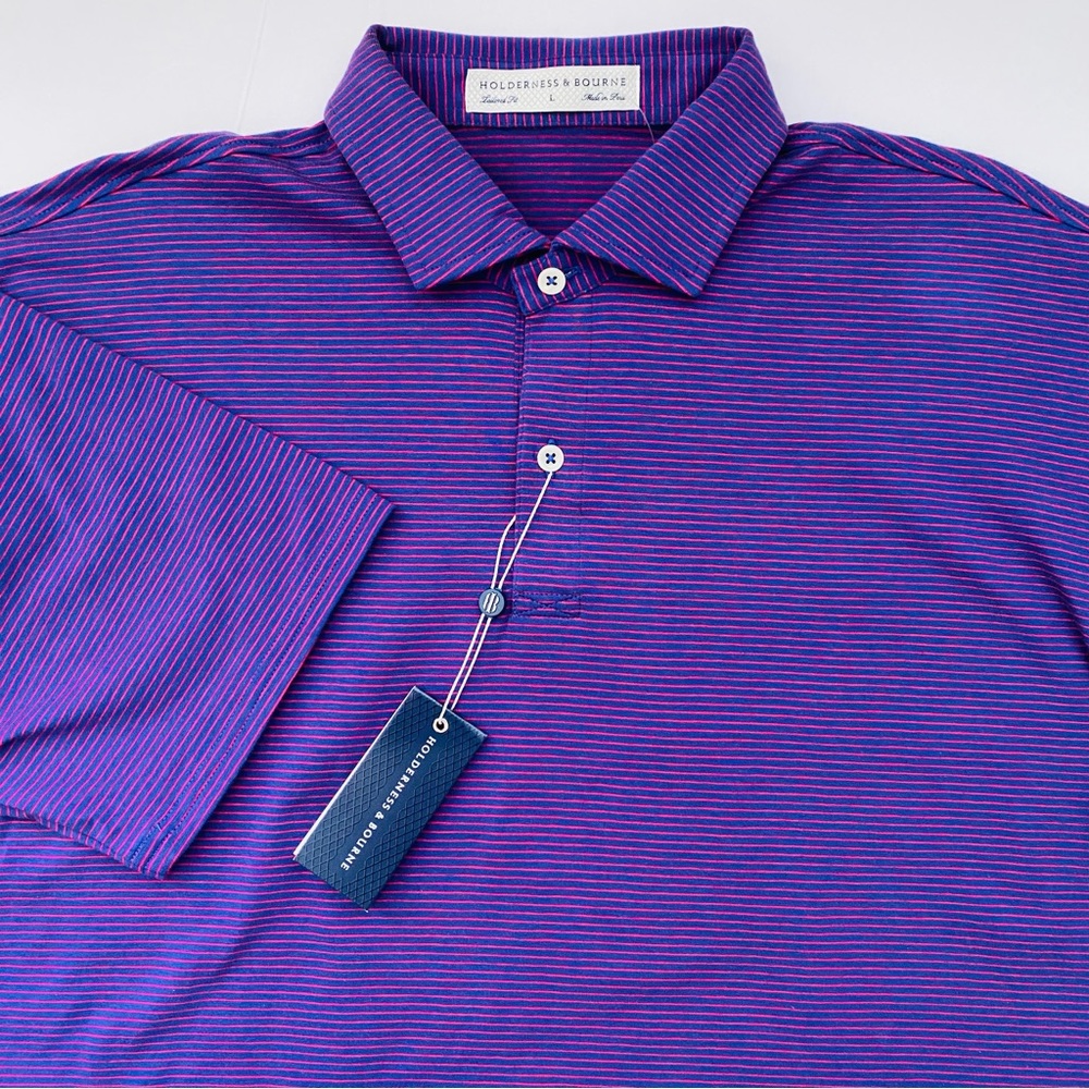Holderness & Bourne The Nagle Polo Shirt L Navy & Liberty
